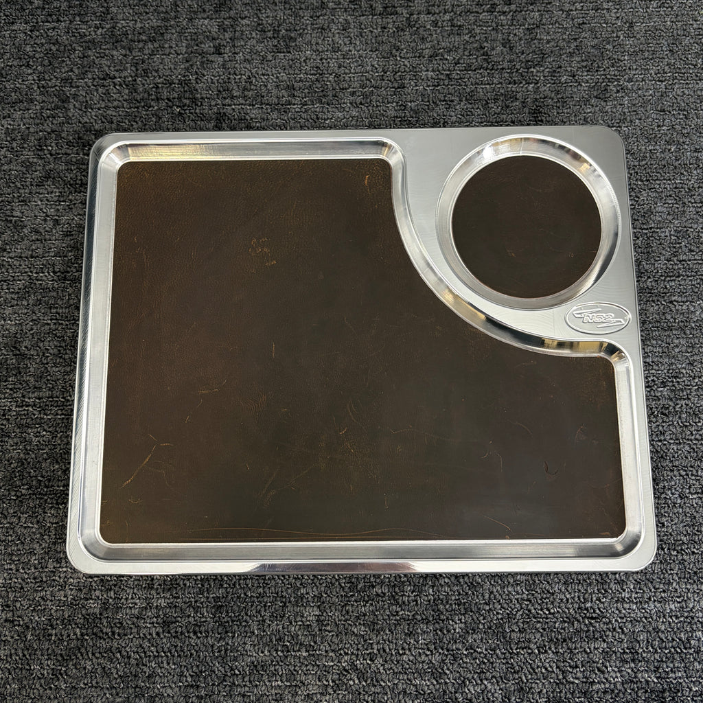 N52 Valet Tray P-108 — Polished Billet Aluminum — 10" x 8" — Leather Liner — Made in USA