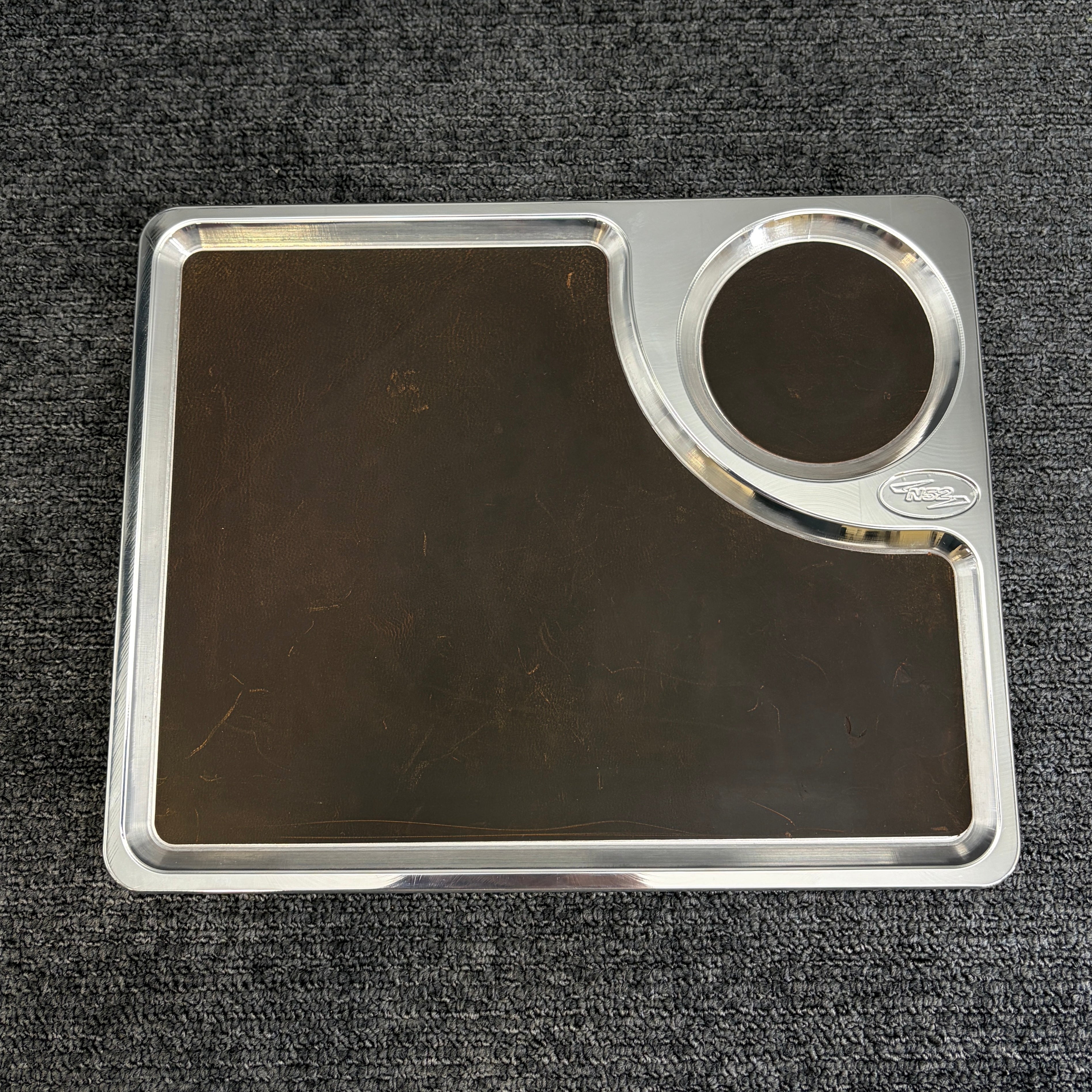 N52 Valet Tray P-108 — Polished Billet Aluminum — 10" x 8" — Leather Liner — Made in USA