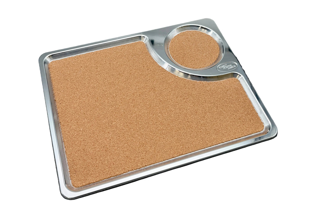 N52 Valet Tray P-108 — Polished Billet Aluminum — 10" x 8" — Cork Liner — Made in USA