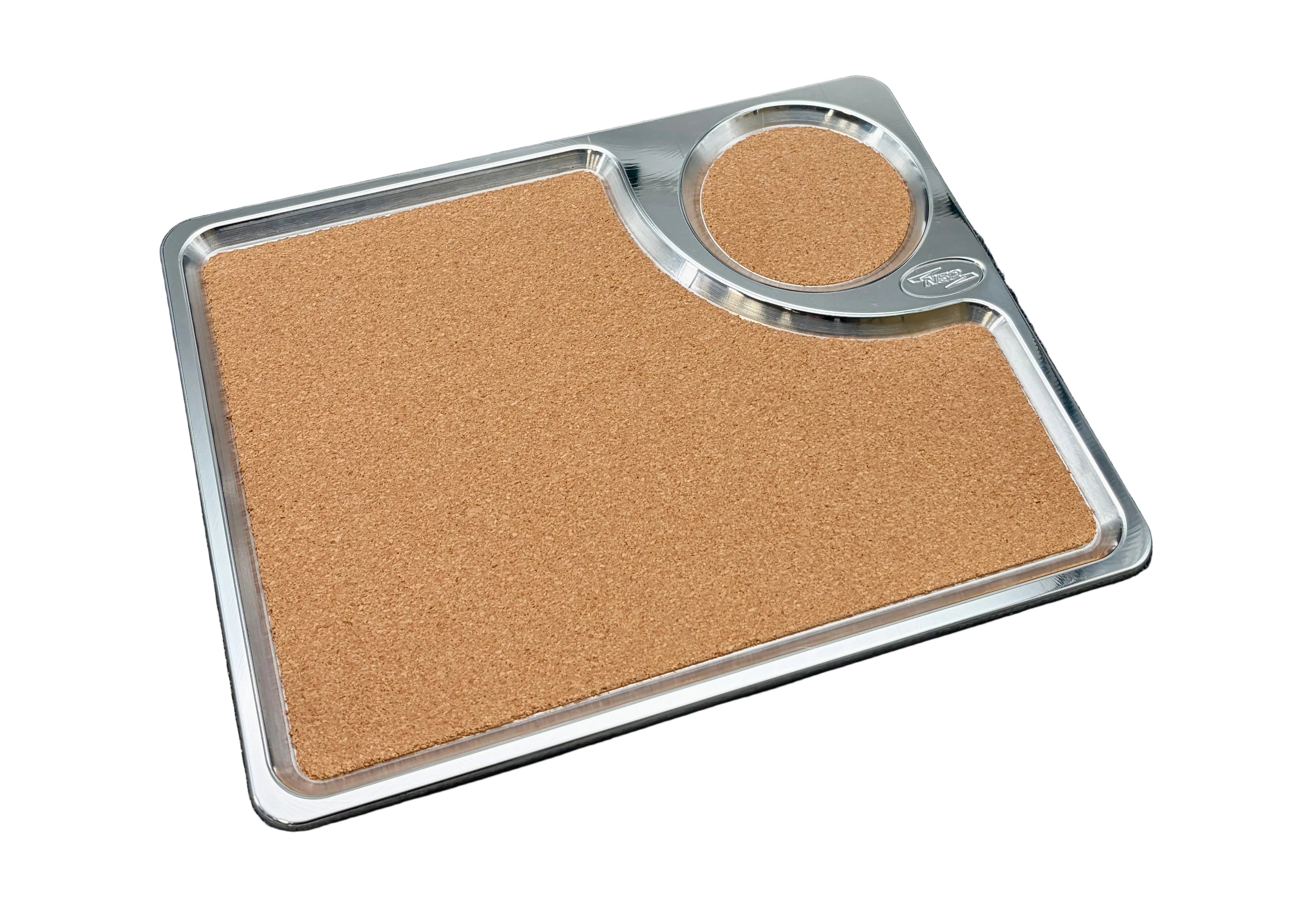 N52 Valet Tray P-108 — Polished Billet Aluminum — 10" x 8" — Cork Liner — Made in USA
