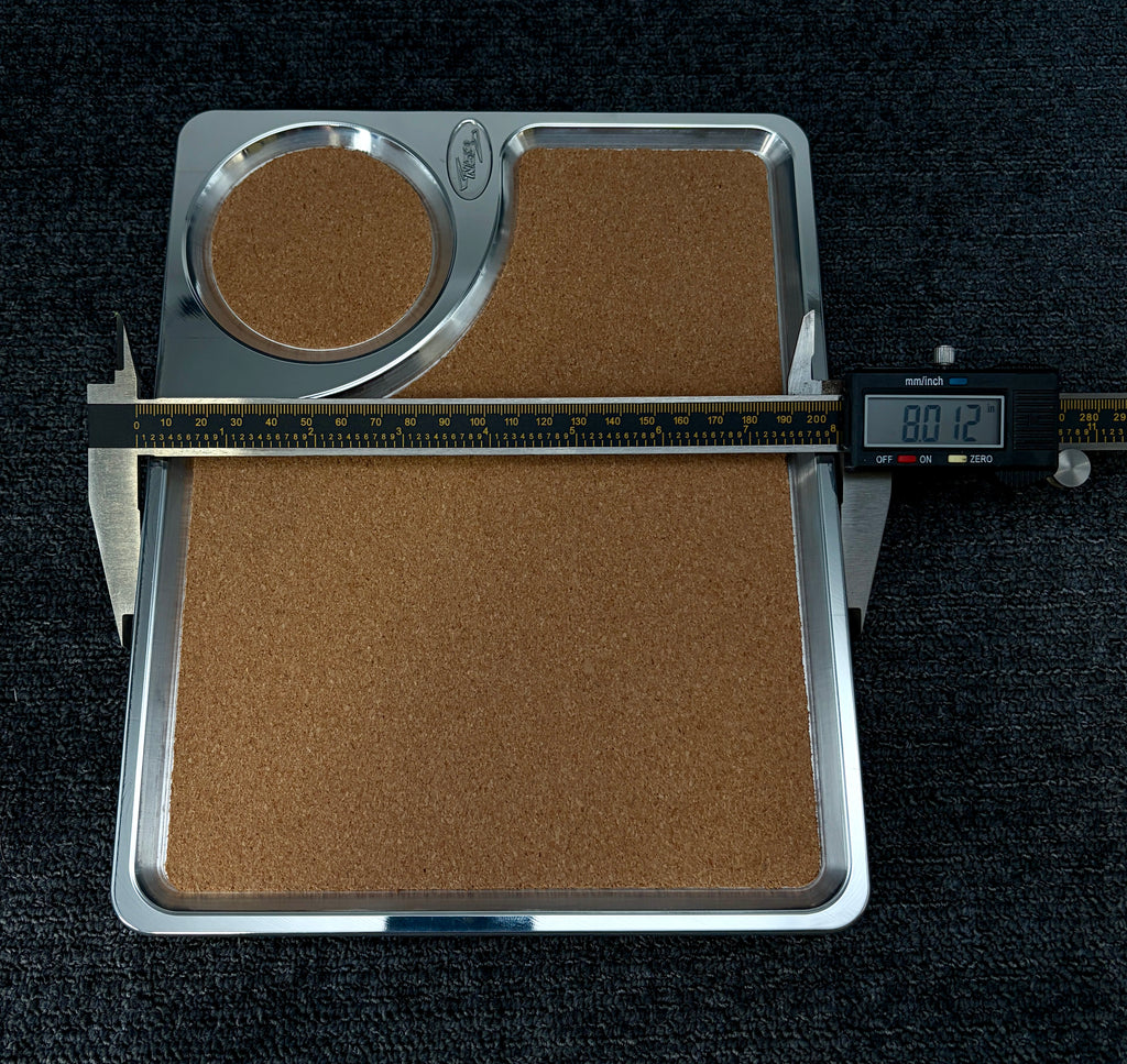 N52 Valet Tray P-108 — Polished Billet Aluminum — 10" x 8" — Cork Liner — Made in USA