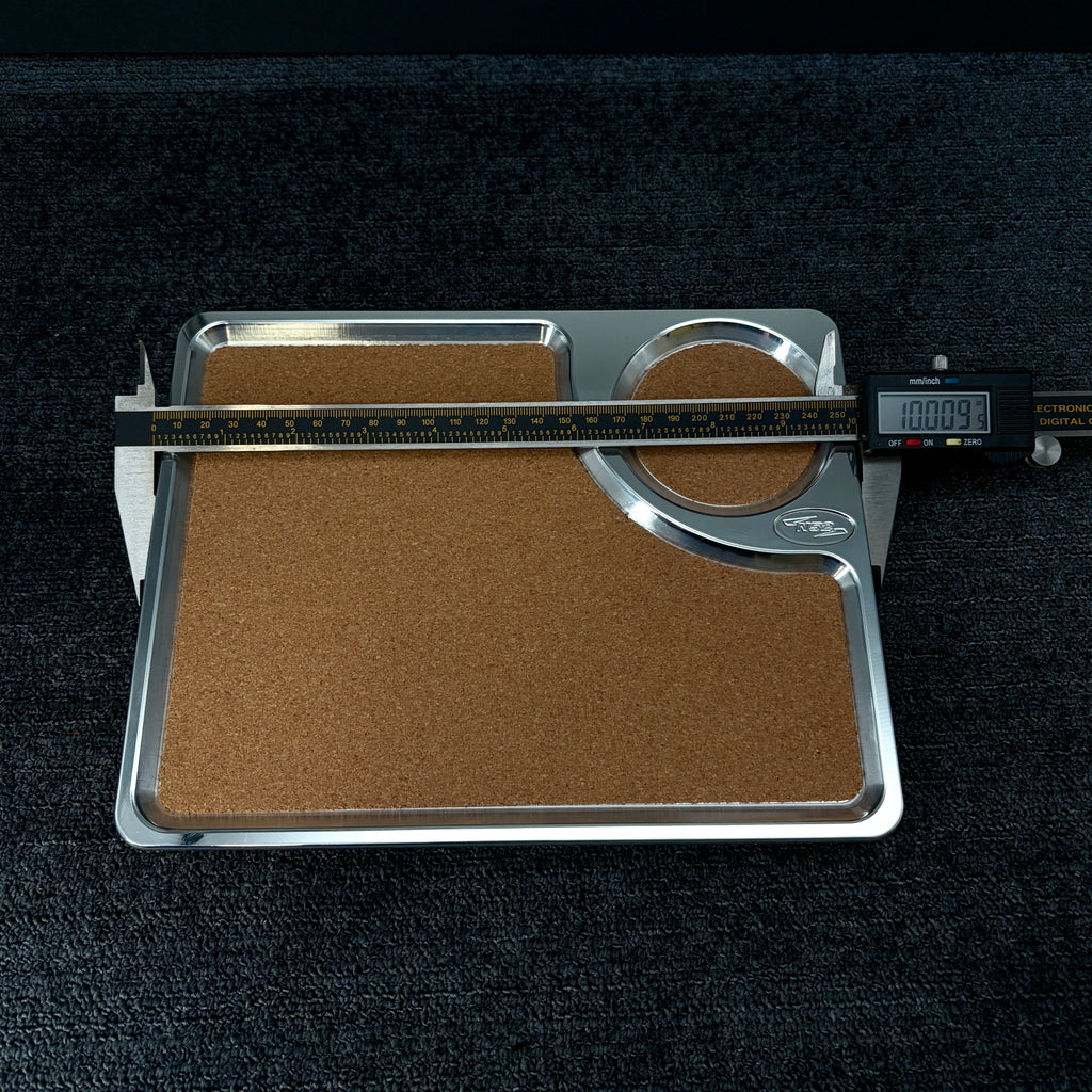 N52 Valet Tray P-108 — Polished Billet Aluminum — 10" x 8" — Cork Liner — Made in USA