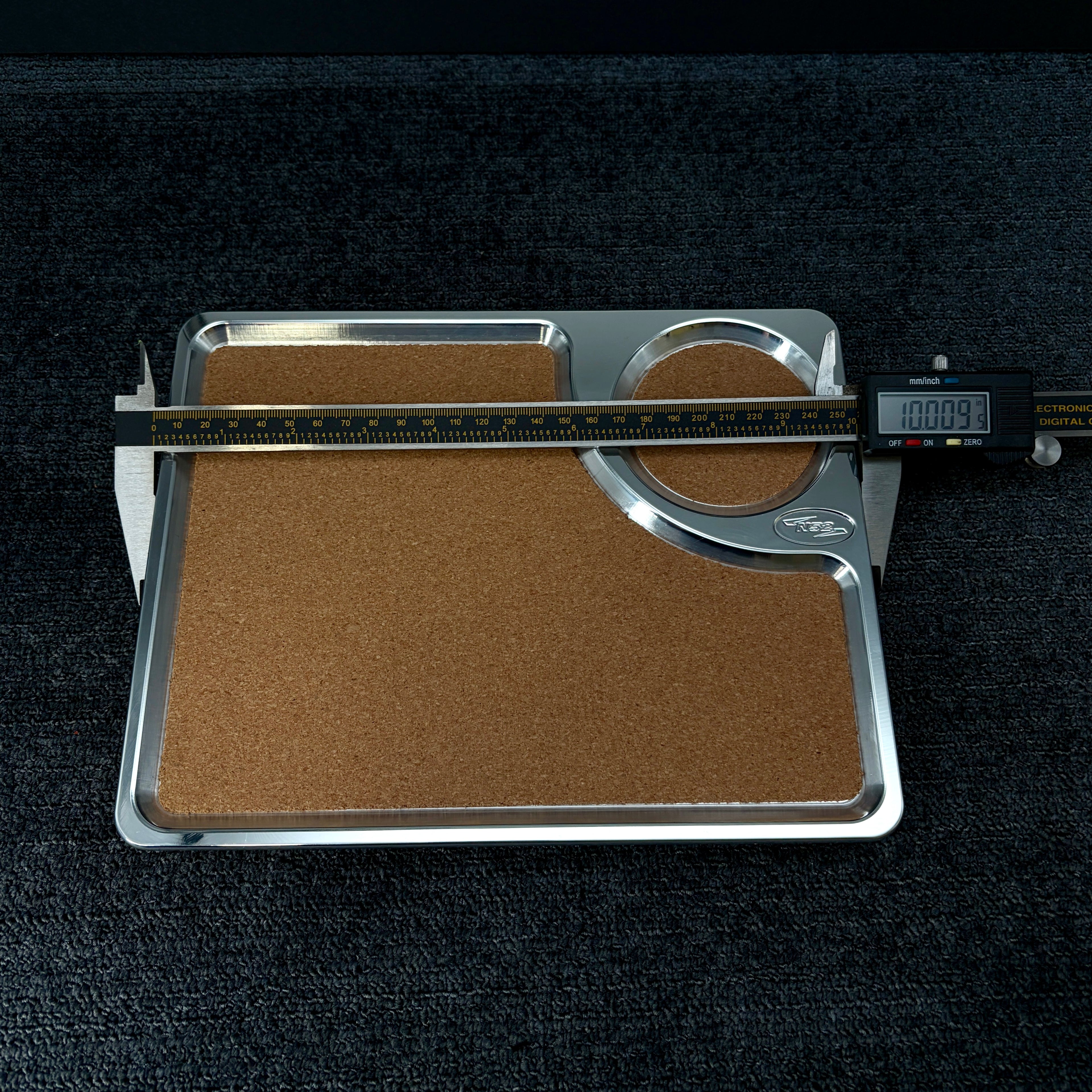 N52 Valet Tray P-108 — Polished Billet Aluminum — 10" x 8" — Cork Liner — Made in USA